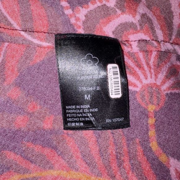 Farm Rio Anthropologie satin-slip midi skirt Floral Burgundy Pink Orange Size M - Picture 8 of 11